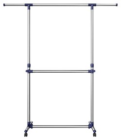 Cabide Guarda Roupa com rodas 2 hastes cinzento e azul