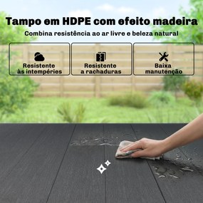 Mesa de Jantar Retangular para Jardim para 6 Pessoas (CADEIRAS NÃO INCLUIDAS) com Tampo de HDPE Efeito Ripas e Estrutura Metálica 150x90x74 cm Preto