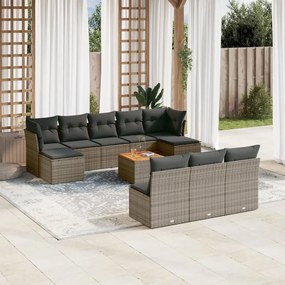 11 pcs conjunto sofás de jardim c/ almofadões vime PE cinzento