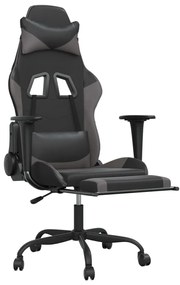 Cadeira gaming massagens c/ apoio pés couro artif. preto/cinza