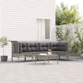 6 pcs conjunto lounge de jardim c/ almofadões vime PE cinzento