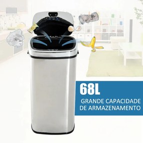 Caixote de Lixo Inteligente de Aço Inoxidável 68L com Sensor Infraverm