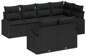 Conjunto de Sofás de Jardim vidaXL de 7 Peças com Almofadas Preto Ratt