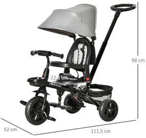 Triciclo Infantil 4 em 1 Bicicleta para Crianças 1-5 Anos com Assento Giratório Capô Ajustável Guidão de Empurre e Apoio para os Pés Dobrável 111,5x52