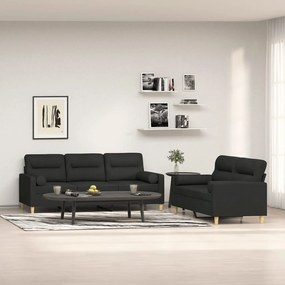 vidaXL 2 pcs conjunto de sofás c/ almofadões tecido preto