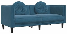 2 pcs conjunto de sofás com almofadas veludo azul