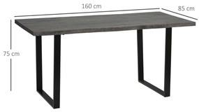Mesa de Jantar Mesa de Cozinha Estilo Industrial com Bancada de Madeira e Pés de Aço para até 6 Pessoas Carga Máx. 50kg 160x85x75cm Cinza Escuro e Pre