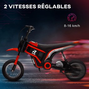 Mota de motocross elétrica para crianças, moto elétrica infantil, motor de 350 W, bateria de 12 V, 8-16 km/h, pneus insufláveis de 12'', vermelha