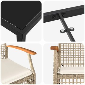 Conjunto de Jantar de Jardim de 7 Peças com Almofadas Bege em Rattan S
