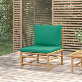 Sofá de centro de jardim bambu com almofadões verdes