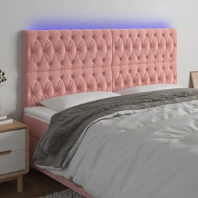 Cabeceira de cama c/ luzes LED veludo 200x7x118/128 cm rosa