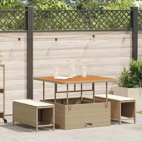 vidaXL Conjunto de Jantar 3 Peças com Almofadas Bege Polirattan Acácia