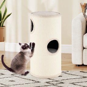 Torre Arranhadora para Gatos, 36 x 36 x 70 cm, Três Níveis, Bege