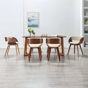 Cadeiras jantar 6 pcs madeira curvada e couro artificial creme