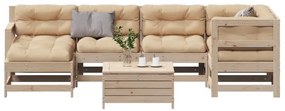 7 pcs conjunto lounge de jardim c/ almofadões pinho maciço