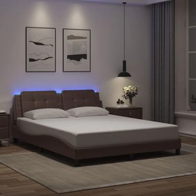 Estrutura cama c/ luzes LED 160x200cm couro artificial castanho