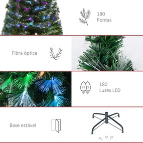 HOMCOM Árvore de Natal Artificial 150cm com 180 Ramos Luzes LED de Múl