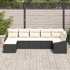 Conjunto de Jantar de 7 Peças com Almofadas Preto Polirattan