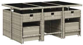 11 pcs conjunto jantar p/ jardim c/ almofadões vime PE cinzento