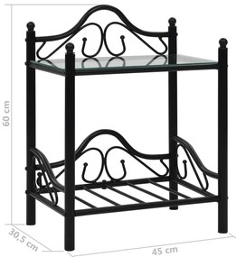 Mesas cabeceira 2 pcs aço e vidro temperado 45x30,5x60cm preto