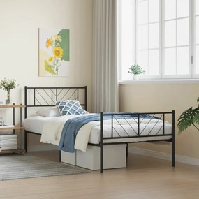 Estrutura de cama com cabeceira e pés 90x190 cm metal preto