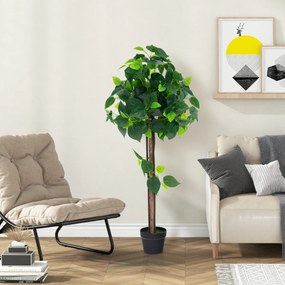 Árvore artificial de 114 cm com tronco de madeira Folhas de hortênsia realistas Vides para escritório verde