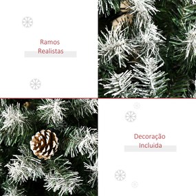 HOMCOM Árvore de Natal Artificial 180cm com 800 Ramos e 61 Pinhas Folhas de PVC com Efeito de Neve Base Dobrável e Suporte Metálico para Interiores Verde