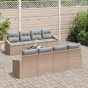 Conjunto de Sofá de Jardim com Almofadas Bege Polirattan