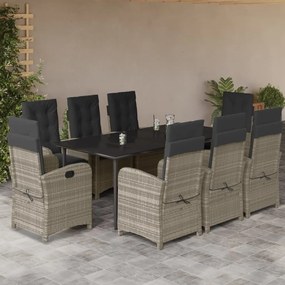 vidaXL 9 pcs conjunto de jantar p/ jardim c/ almofadões cinzento claro