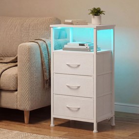 Conjunto 2 Mesas de cabeçeira com iluminação LED e base de carregamento 30 x 39,6 x 75,9 cm Brancas