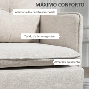 Sofá de 2 Lugares Moderno Estofado em Poliéster com 4 Almofadas Apoio para os Braços e Pés de Aço 139x68x80 cm Creme