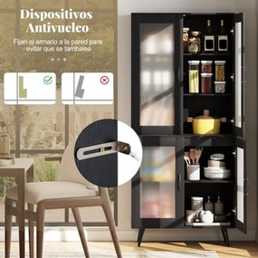 Armário despensa de cozinha 80 x 40 x 178,5 cm, com 4 portas transparentes e prateleira ajustável preta