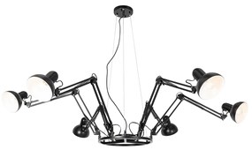 Candeeiro suspenso industrial preto 6 luzes ajustável - Hobby Spinne Industrial