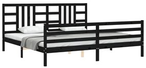 Estrutura de cama com cabeceira 200x200 cm madeira maciça preto