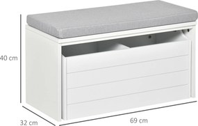 Banco de arrumação com almofada cinzenta 69 x 32 x 40 cm Móvel para sapatos - Banco para sapatos com gaveta grande de dois compartimentos branco