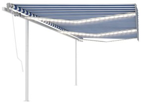 vidaXL Toldo retrátil manual com LED 6x3,5 m azul e branco