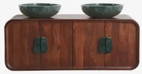 Conjunto De Móvel De Casa De Banho Dupla Suspensa 130x45 Cm Em Madeira De Manga E Pedra Natural Kivalina Mármore Verde Udaipur - Madeira - Sklum