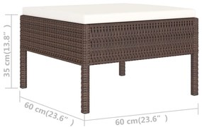 6 pcs conjunto lounge jardim c/ almofadões vime PE castanho
