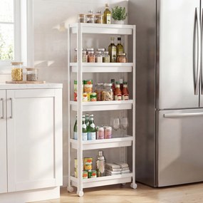 Carrinho de 5 prateleiras, estreito, com rodas suaves 54 x 18,5 x 124 cm em PP Organizador multifuncional para casa de banho, cozinha e lavandaria Bra