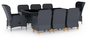 vidaXL 9 pcs conj. jantar exterior c/ almofadões vime PE cinza-escuro