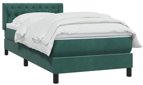 Cama com molas/colchão 90x220 cm veludo verde-escuro