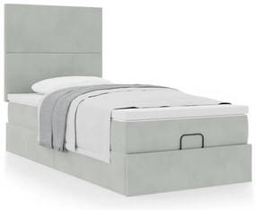 Estrutura cama otomana colchões 80x200 cm veludo cinzento claro