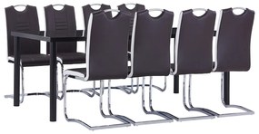 vidaXL 9 pcs conjunto de jantar couro artificial castanho