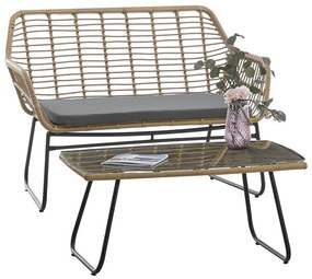 Sofá de Jardim KROYA – 2 Lugares – 120x69x84 cm – Metal Preto, Ratán B