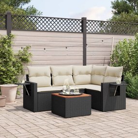 vidaXL 5 pcs conjunto sofás de jardim com almofadões vime PE preto