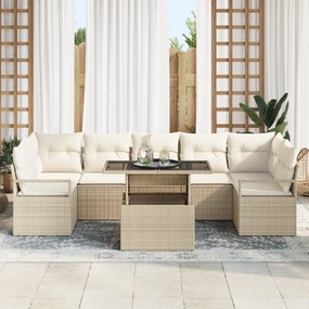 Conjunto de Sofá de Jardim de 8 Peças com Almofadas Bege de Rattan de