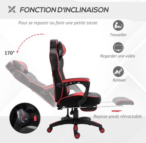 Cadeira de gaming ergonómica, cadeira de escritório confortável com apoio para os pés, apoio para a cabeça e almofada lombar, altura ajustável, preta