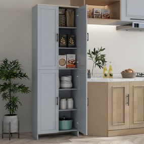 Armário de cozinha com 60 L x 30 P x 170,5 A, armário alto com 4 portas e prateleiras ajustáveis, design moderno, cinzento