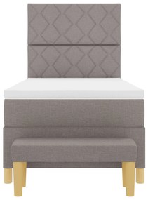 Cama com Box Spring com Colchão &amp; Banco Taupe 100x200 cm Tecido