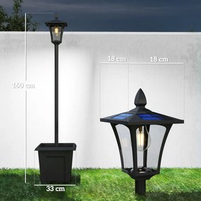 Candeeiro Solar Exterior de Jardim com Vaso Poste de Alumínio IP44 Ligação Automática 33x33x160 cm Preto